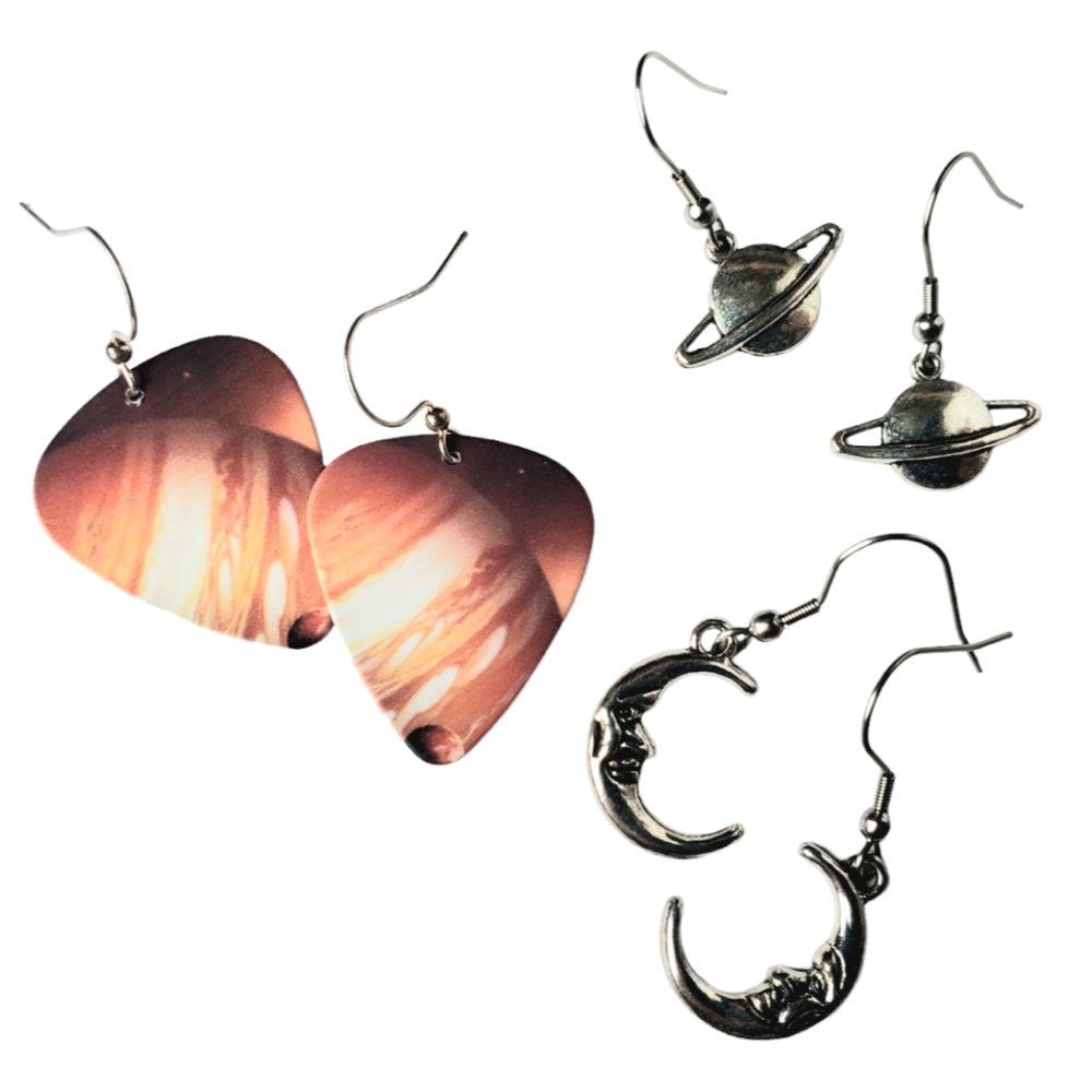 Three Pairs of Celestial Theme Earrings - Silver